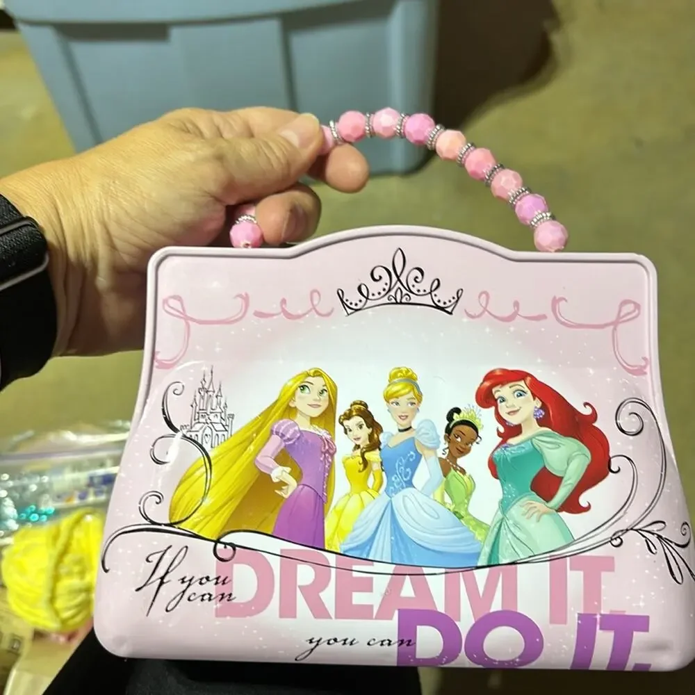 Disney princess metal tin purse storage container euc belle Cinderella rapunzel